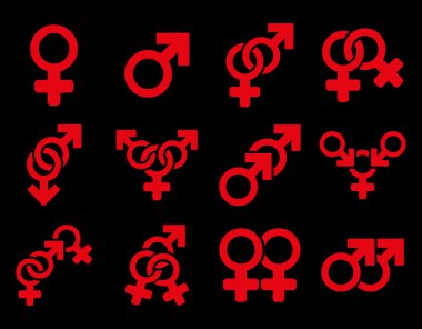 Cinsel ilişki sembolleri düz vektör Icon Set