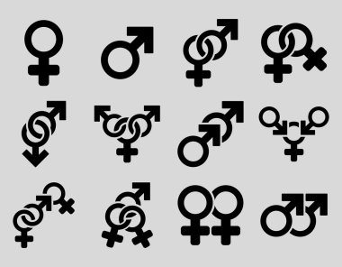 Cinsel ilişki sembolleri düz vektör Icon Set