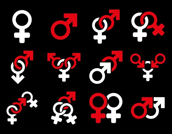 Símbolos de relación sexual Set de iconos vectoriales planos — Vector de stock