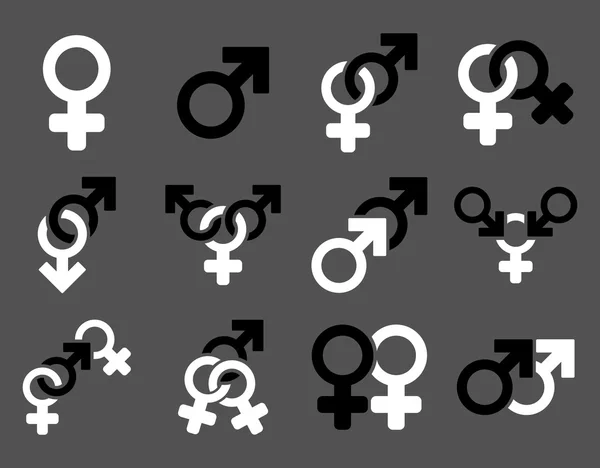 Símbolos de relación sexual Set de iconos vectoriales planos — Vector de stock