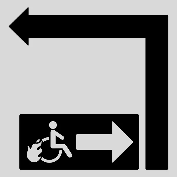 Personne handicapée Sortie d'incendie Tournez à gauche Illustration vectorielle plate — Image vectorielle