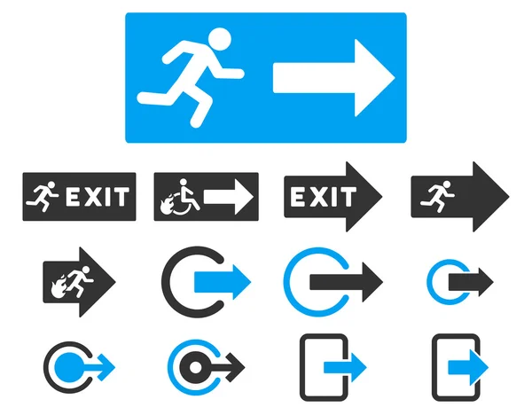 Juego de iconos de vector plano de salida de fuego — Archivo Imágenes Vectoriales