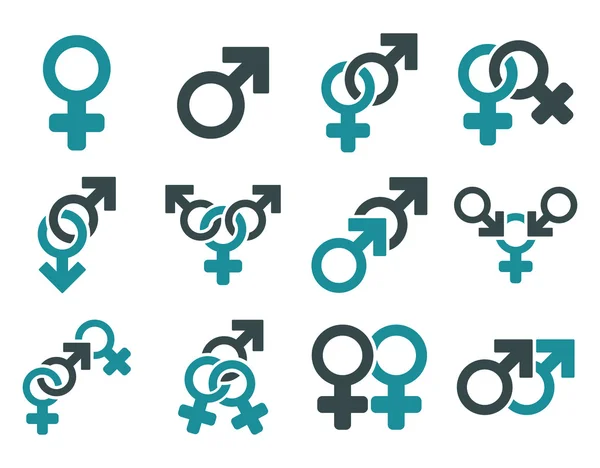 Símbolos de relación sexual Set de iconos vectoriales planos — Vector de stock