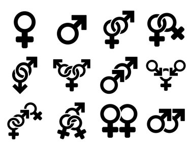 Cinsel ilişki sembolleri düz vektör Icon Set