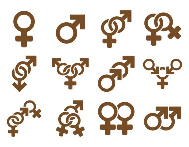 Cinsel ilişki sembolleri düz vektör Icon Set