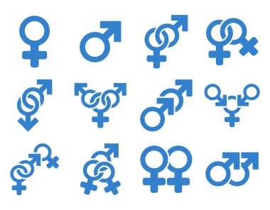 Cinsel ilişki sembolleri düz vektör Icon Set