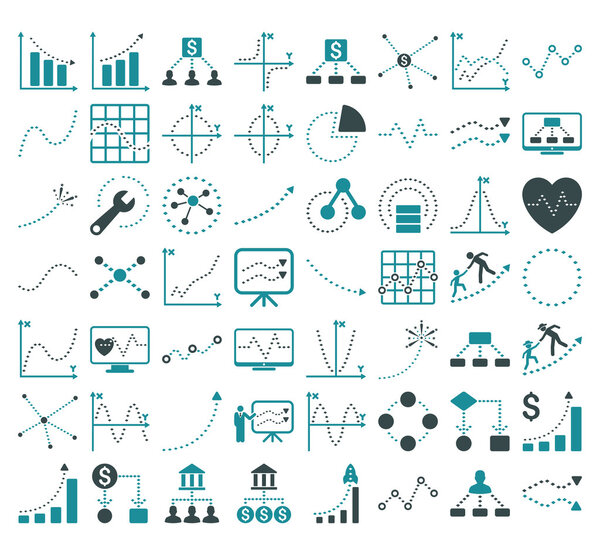 Business Charts With Rhombus Dots Vector Icons