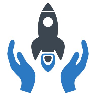 Uzay roket bakım el düz vektör simgesi