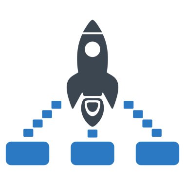 Uzay roketi işbirliği düz vektör simgesi