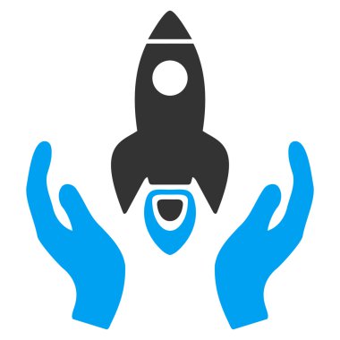 Uzay roket bakım el düz vektör simgesi