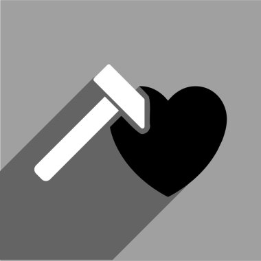 Uzun gölge ile kalp çekiç düz kare simgesi