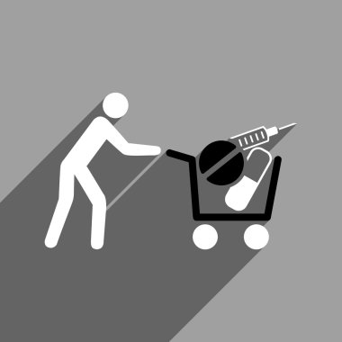 Uzun gölge ile tıbbi alışveriş sepeti düz kare simgesi