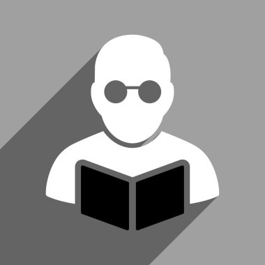Uzun gölge ile öğrenci okuma kitap düz kare simgesi