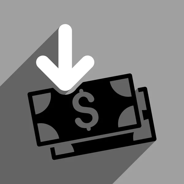 Icône carrée plate de revenu de billets en dollars avec l'ombre longue — Image vectorielle