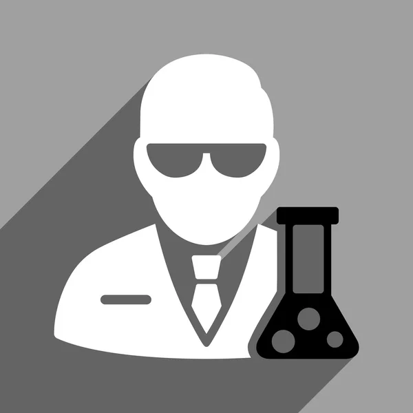 Scientist With Flask Flat Square Icon With Long Shadow — Stock Vector