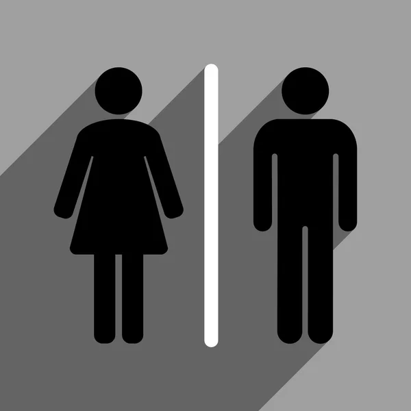 Het vierkant van de Flat van de mensen van het toilet pictogram met lange schaduw — Stockvector