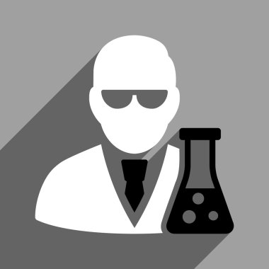 Uzun gölge ile Flask düz kare simgesi olan bilim adamı