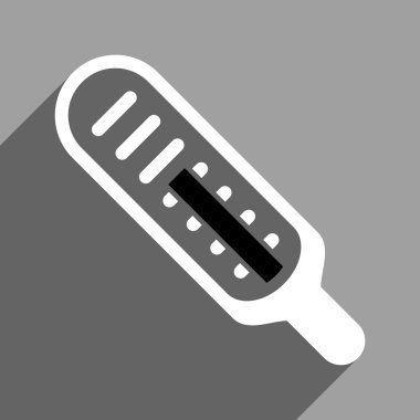 Uzun gölge ile termometre düz kare simgesi