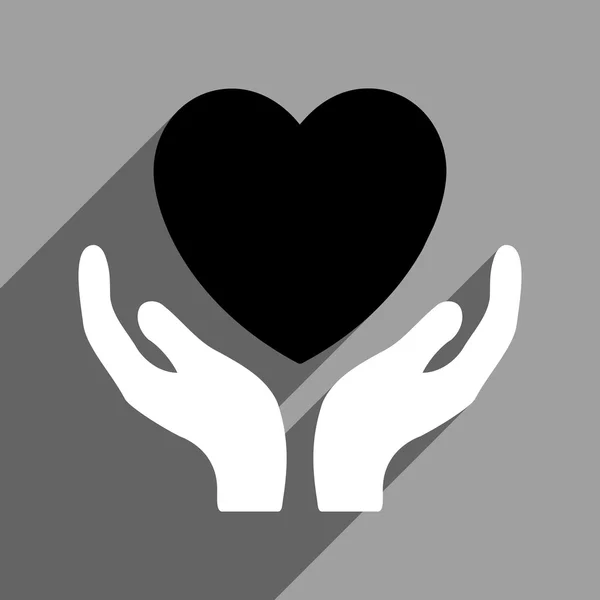 Icono cuadrado plano de las manos del cuidado del corazón con sombra larga — Foto de Stock