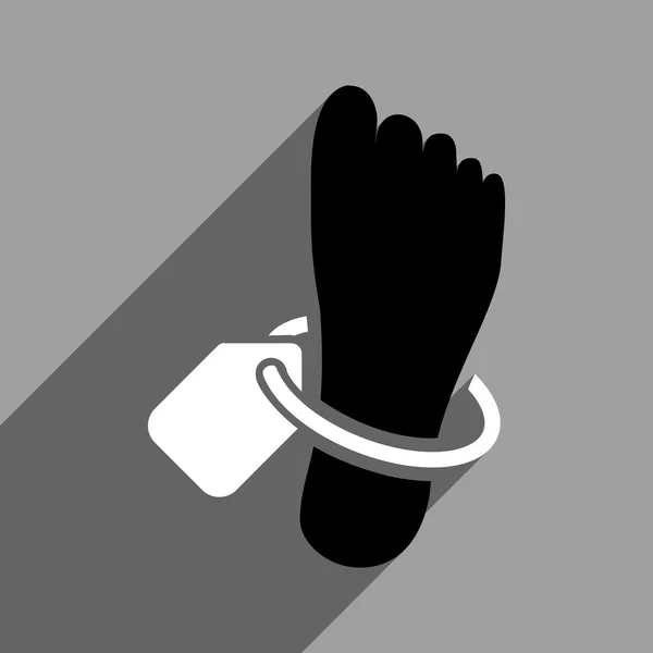 Ícone quadrado plano da etiqueta do pé mortuário com sombra longa — Fotografia de Stock