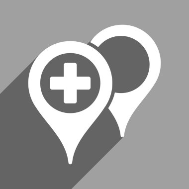 Uzun gölge ile hastane harita işaretleri düz kare simgesi