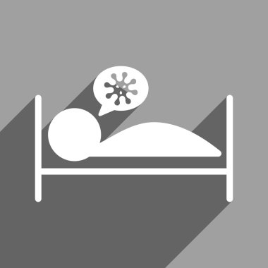 Uzun gölge ile enfekte hasta yatak düz kare simgesi