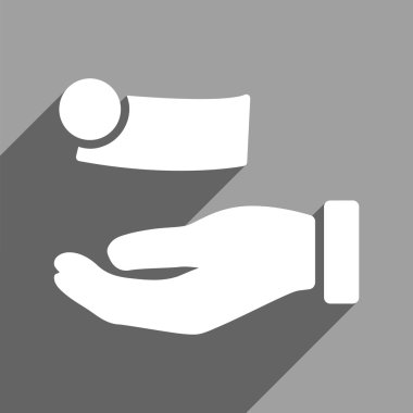 Uzun gölge ile para ödeme düz kare simgesi