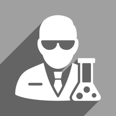 Uzun gölge ile Flask düz kare simgesi olan bilim adamı