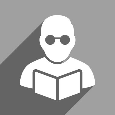 Uzun gölge ile öğrenci okuma kitap düz kare simgesi