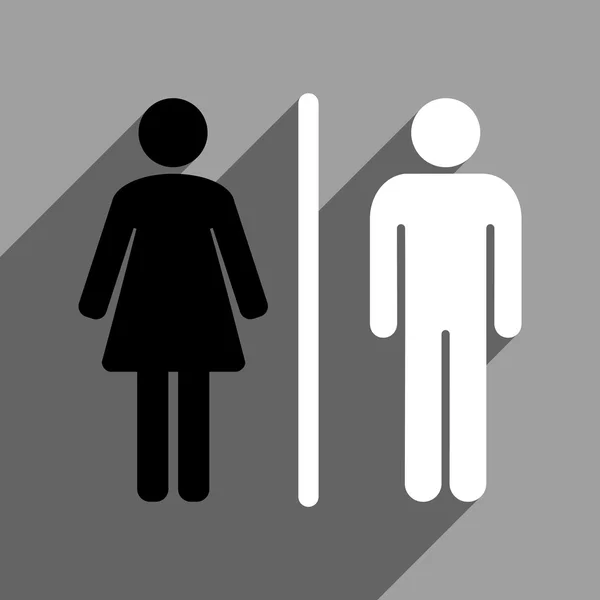 Icona quadrata piatta della gente del WC con ombra lunga — Vettoriale Stock