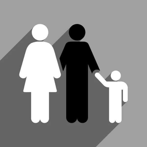 Rodina s plochou náměstí ikona s dlouhý stín — Stockový vektor