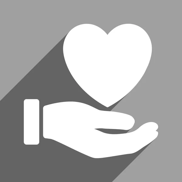 Hart liefdadigheid Hand Flat Square pictogram met lange schaduw — Stockvector
