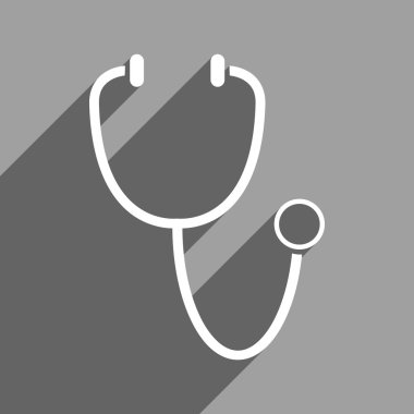 Uzun gölge ile stetoskop düz kare simgesi