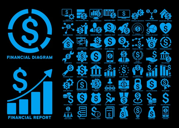 Dollar finanziert flache Glyphen-Symbole mit Bildunterschriften — Stockfoto