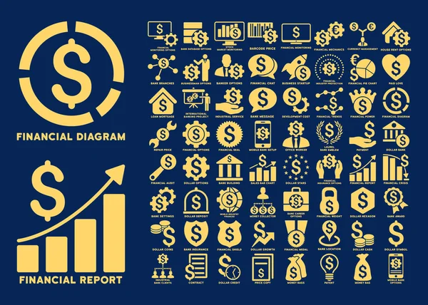 Dollar finanziert flache Glyphen-Symbole mit Bildunterschriften — Stockfoto