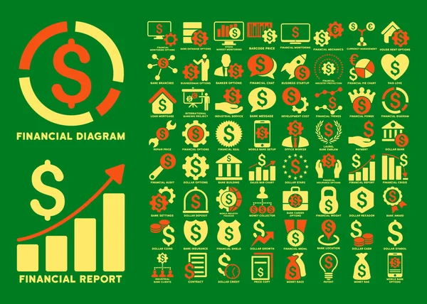 美元财务平面字形图标与标题 — 图库照片
