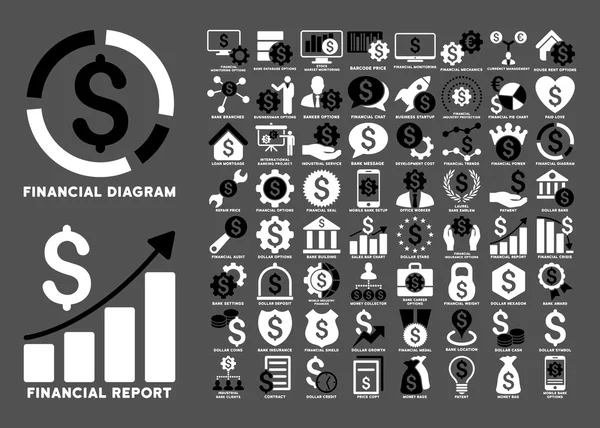 Dollar finanziert flache Glyphen-Symbole mit Bildunterschriften — Stockfoto