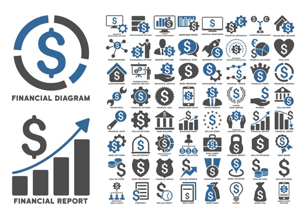Dollar financiert platte Glyph pictogrammen met bijschriften — Stockfoto