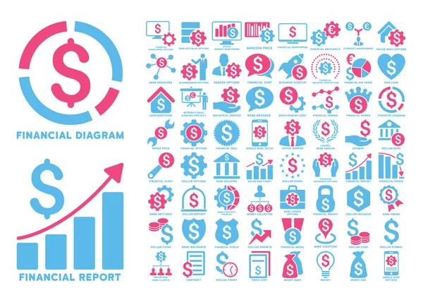 Dollar finanziert flache Glyphen-Symbole mit Bildunterschriften — Stockfoto