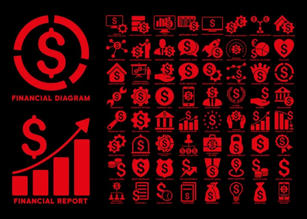 Dollar Finances iconos de vectores planos con leyendas — Archivo Imágenes Vectoriales