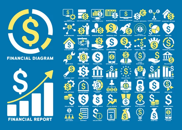 Dollar Finances iconos de vectores planos con leyendas — Vector de stock