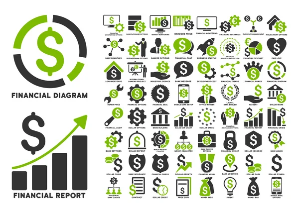 Dollar Finances iconos de vectores planos con leyendas — Vector de stock