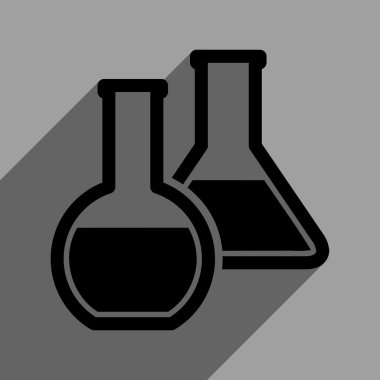 Uzun gölge ile cam şişeler düz kare simgesi