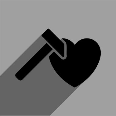 Uzun gölge ile kalp çekiç düz kare simgesi