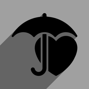 Uzun gölge ile kalp şemsiye koruma düz kare simgesi