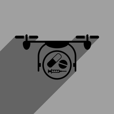 Uzun gölge ile ilaç Quadcopter düz kare simgesi