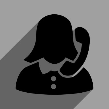 Uzun gölge ile telefon operatörü düz kare simgesi