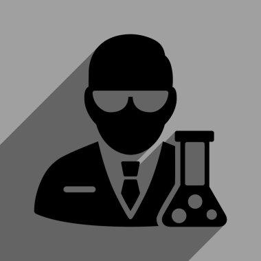 Uzun gölge ile Flask düz kare simgesi olan bilim adamı