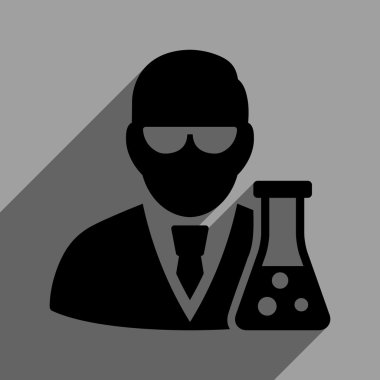 Uzun gölge ile Flask düz kare simgesi olan bilim adamı