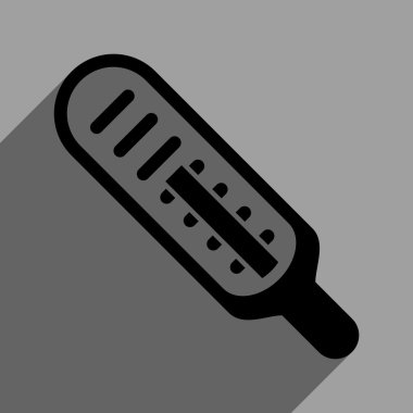 Uzun gölge ile termometre düz kare simgesi